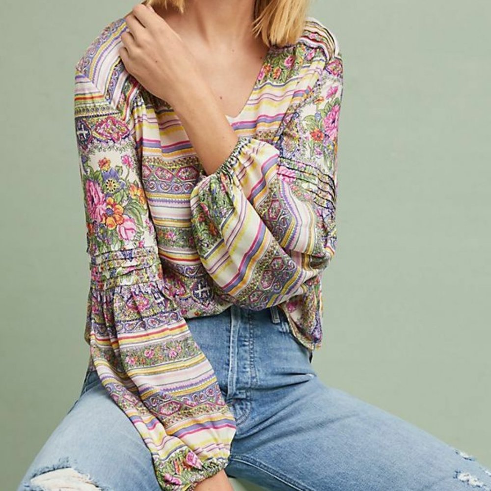 Maeve Anthropologie Ceresco Boho Floral Peasant Top